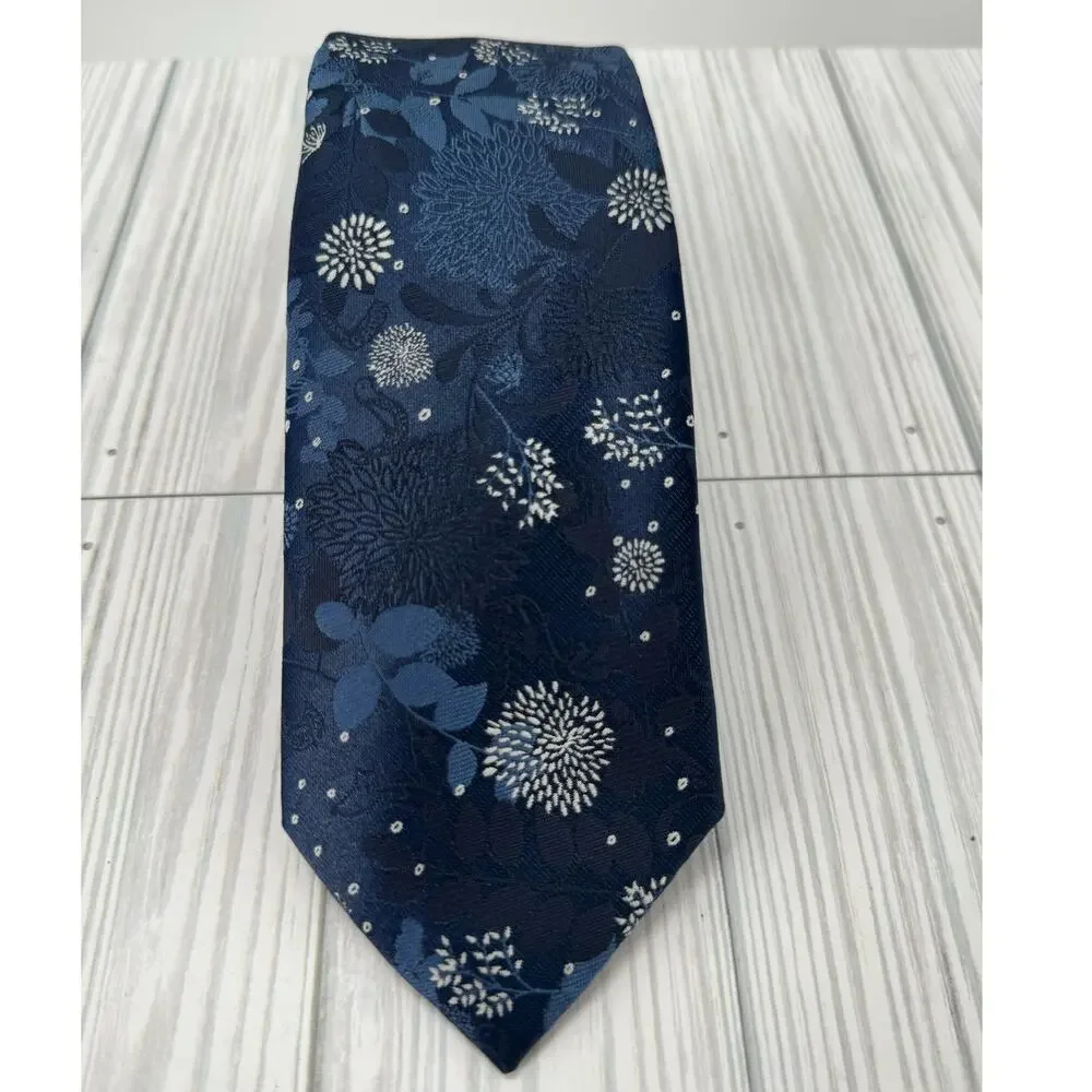 Banana Republic Men’s Tie Navy Blue Dandelion Floral Print Polyester Necktie
